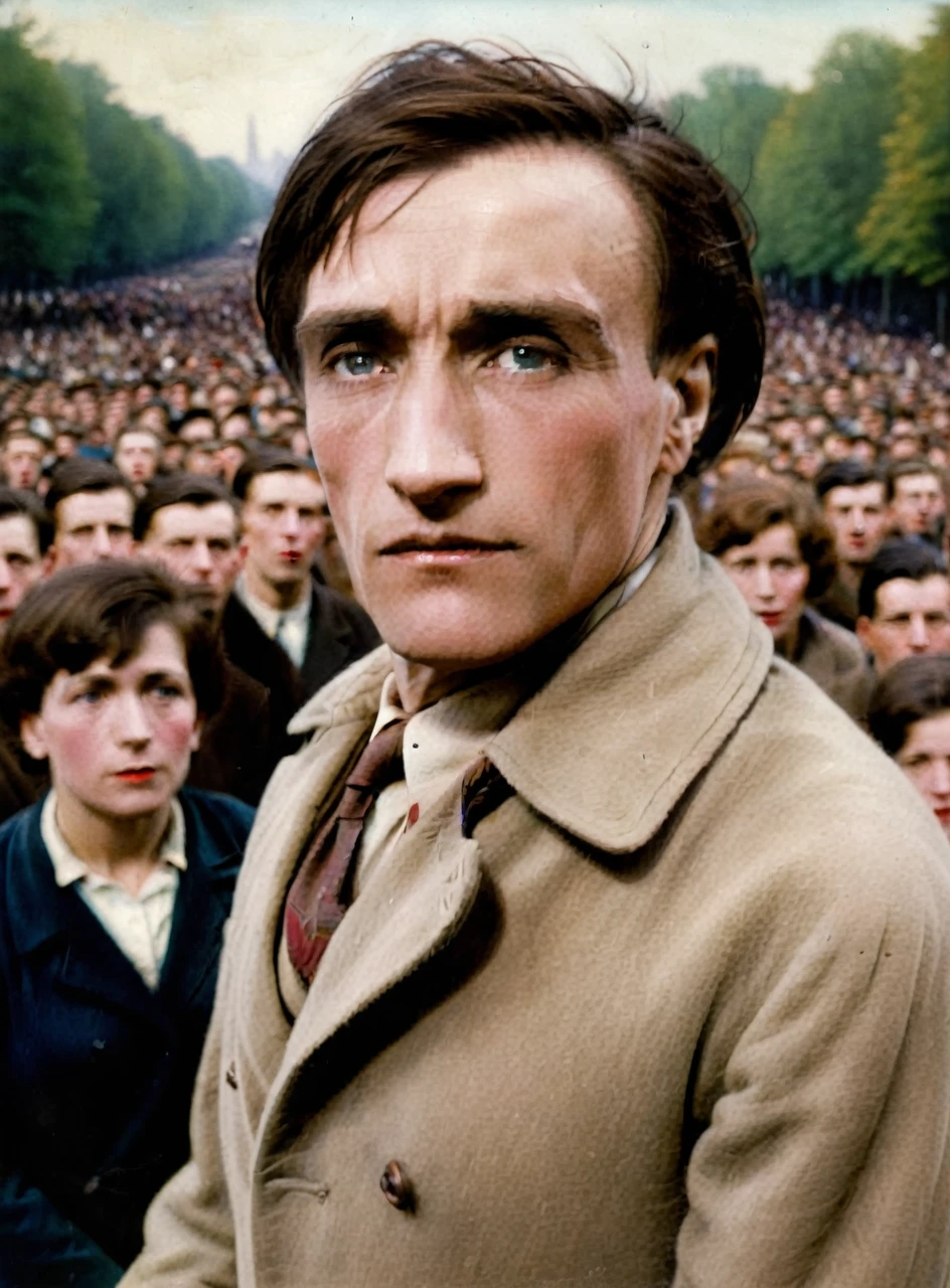 Paris in the 1920s、Full-length oil portrait of Artaud addressing a crowd in a park, 