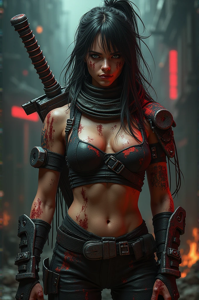 Create a gory macabre logo with the acronym FS and a sub Nickname VTXPL WITH AN IMAGE OF A FUTURISTIC PUNK AMAZON WARRIOR

