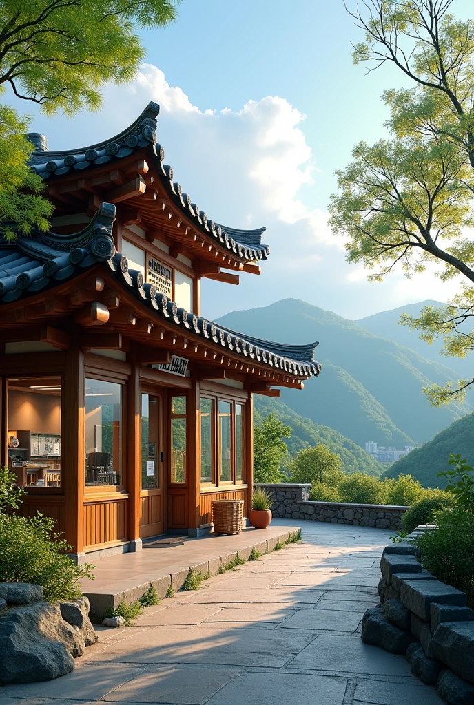 Exterior of coffee, korea style, beautiful landsacape, raw photo, 8k uhd, dslr, sort lighting