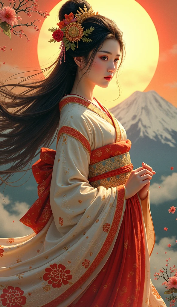 The very beautiful goddess Amaterasu, Ancient Japan, Sun God, whole body