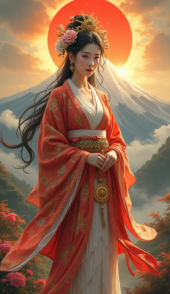 The very beautiful goddess Amaterasu, Ancient Japan, Sun God, whole body