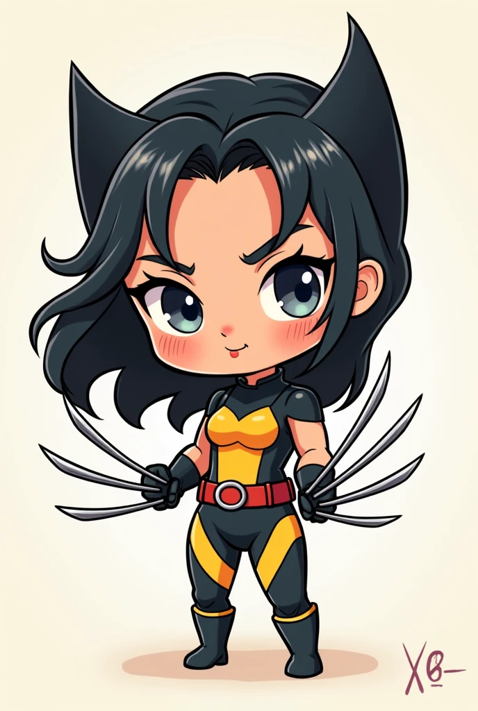 x-23 (Wolverine, Laura Kinney) chibi drawing two claws on each hand