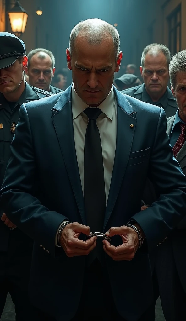 Lex Lutor is arrested by the police, hand cuffed