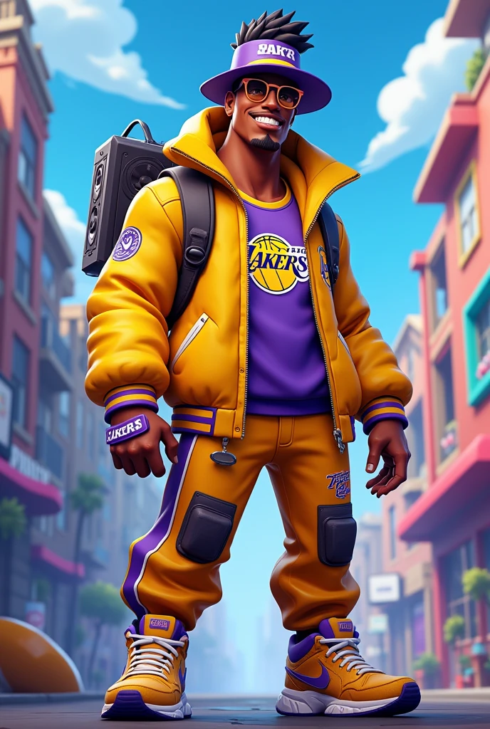 Papi Micki fortnite style with lakers clothes and a speaker