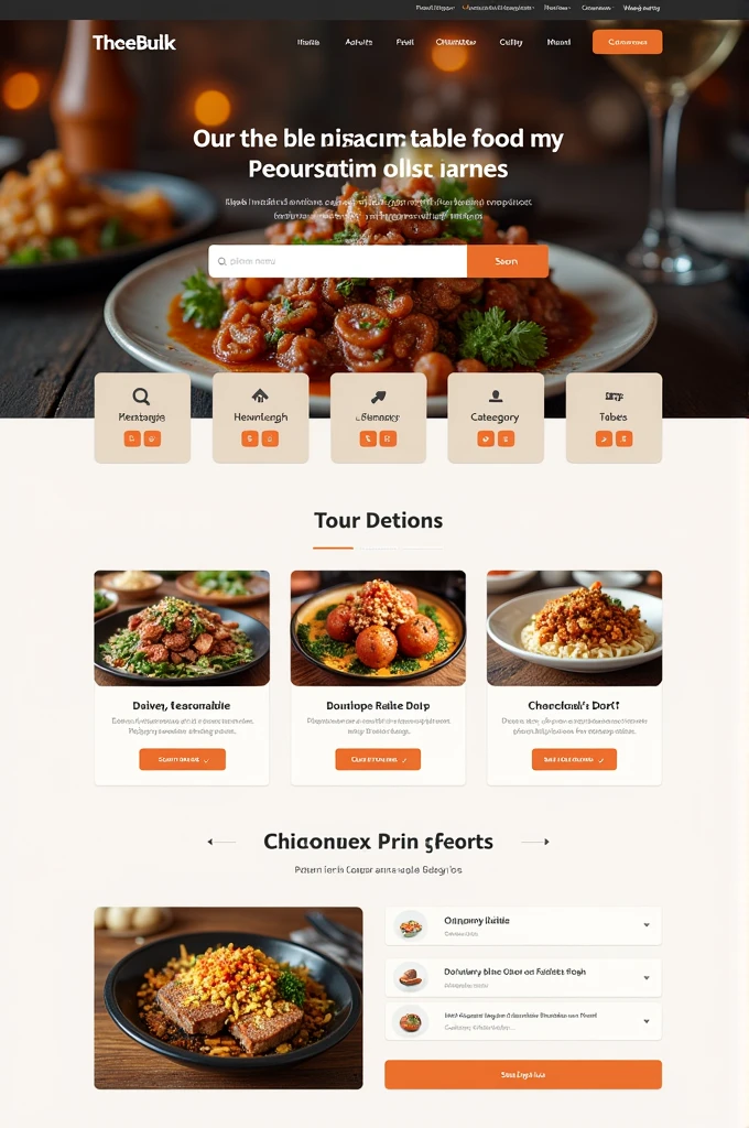 Home page with navigation menu for online food delivery website with table reservation 