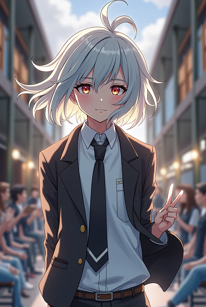 White hair medium、Commentator、high school student
