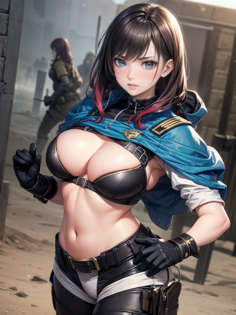 Busty female soldiers fighting on the battlefield
