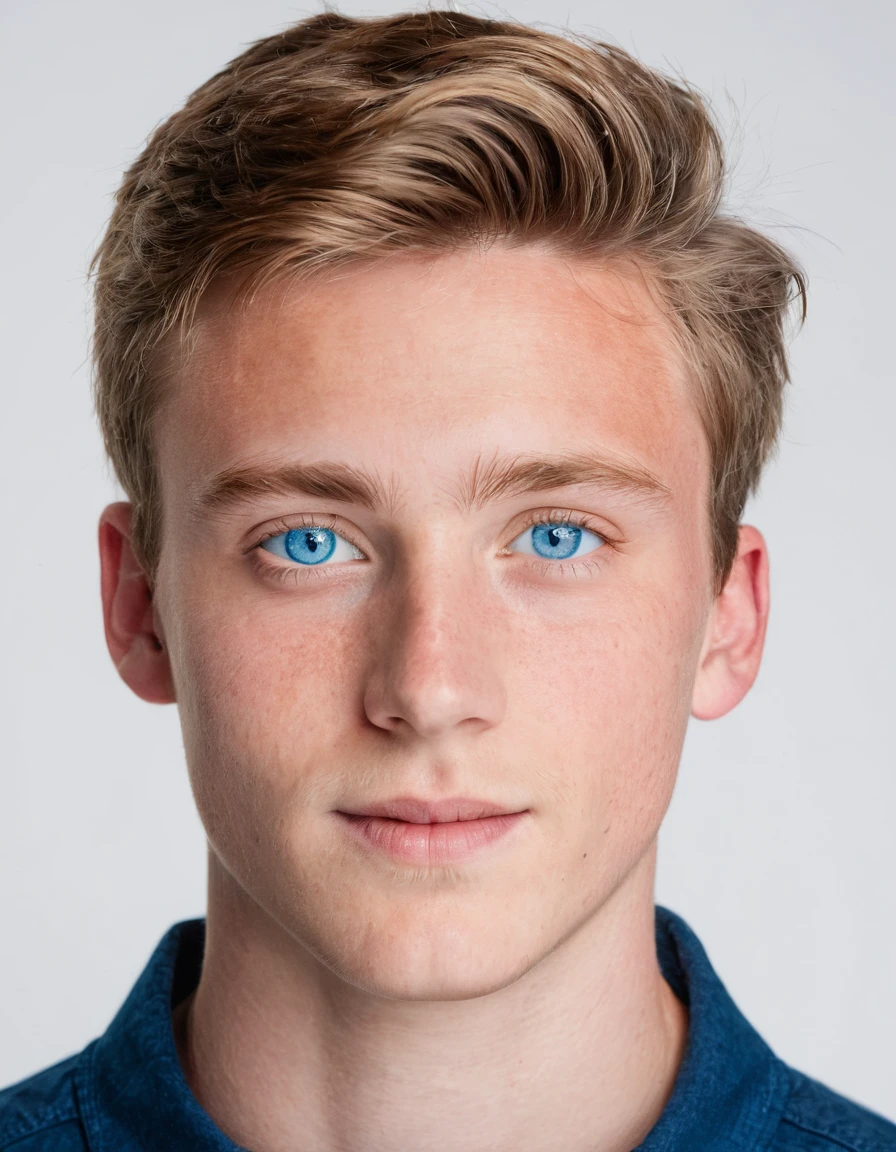 portrait photo of a 20 year old man named Matthew Robins, Blue eyes, studio lighting, White background, (foreground : 2:0 ), detailed, 4k, Healthy skin