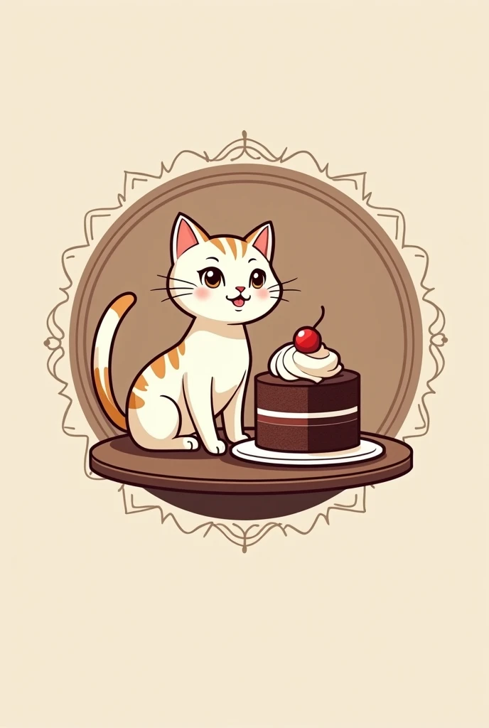 Design the logo in a circle shape. : It is a cafe with a symbol of a cat and a cake. It is decorated in luxurious and simple colors. The shop&#39;s name is Jimmy Home.