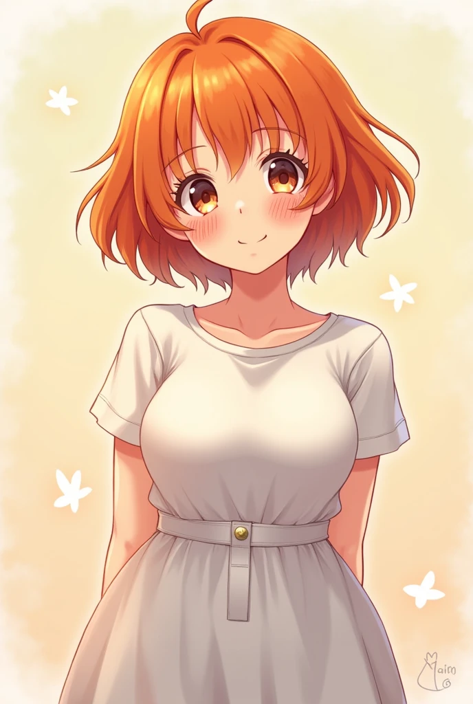 Fat orange short hair brown eyes anime girl thick