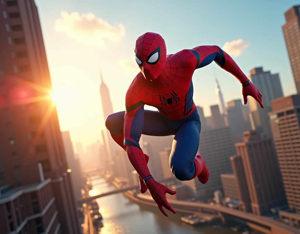 We need a beautiful image of
highlited sunlights spiderman 