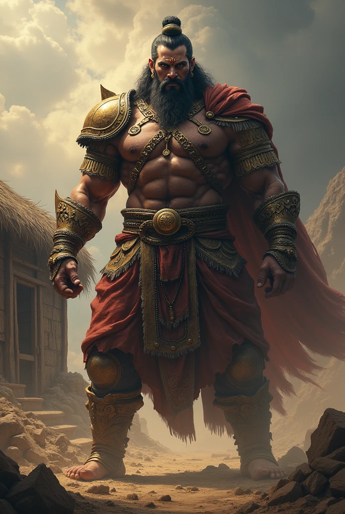 Ek mahabali Yodha hai jiske piche ek chhoti si jhopdi hai or mahabali Yodha bahut gusse me hai