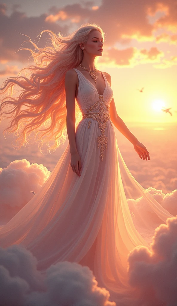 Very beautiful goddess Aurora, goddess of dawn, whole body