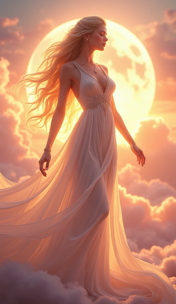 Very beautiful goddess Aurora, goddess of dawn, whole body