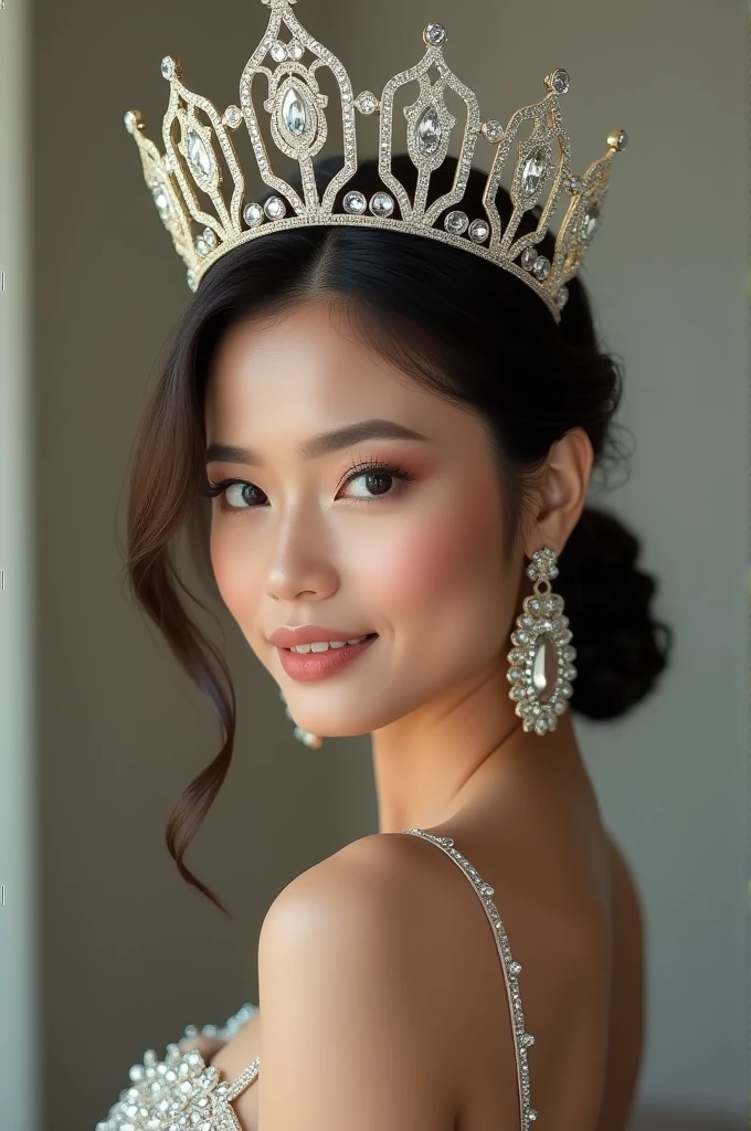 Create a glam shoot of Puteri Indonesia with her crown