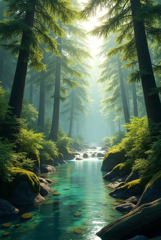 Forest with river (4k hd)