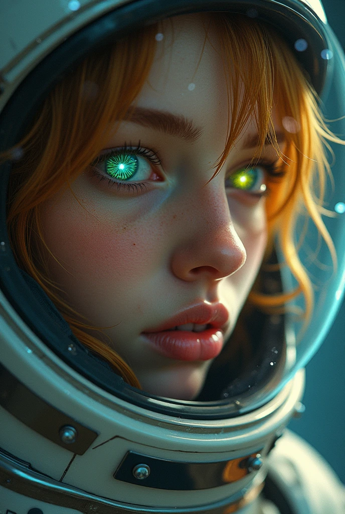 "(Close-up of a superior work of art:1.5)0.9], (cosmos and cosmonauts:1.2) (Untidy golden locks:1.1) (Heterochromia xanthochromia and green eyes:1.2) (space helmet:1.0) (vibrant stars in the eyes:1.0) (a glowing radiance:1.1) (full lips:0.9)"