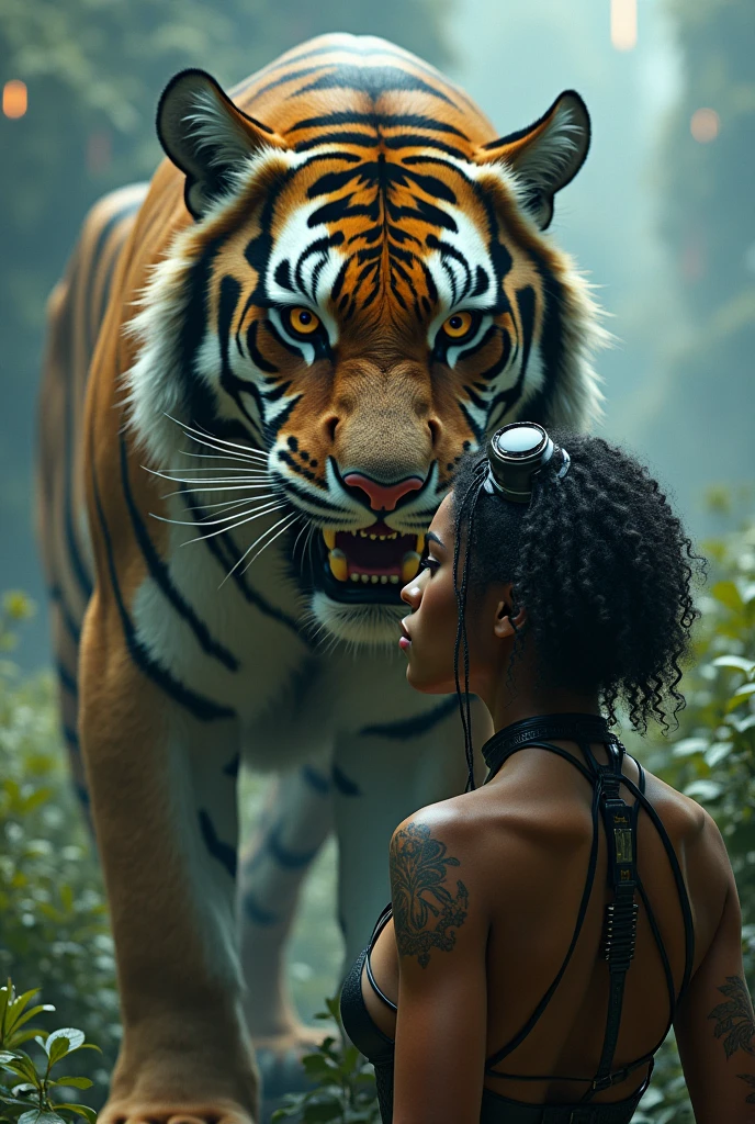 A giant wild saber-toothed tiger protects a beautiful primitive cyberpunk girl
(Master parts: 1.5) (photorrealistic: 1.1) (bokeh) (Best quality) (The skin、pores、Detailed texture of hair: 1.1) (complex) (8k) (hdr) (Wallpapers) (Cinematic lighting) (sharp focus ) cyberpunk style