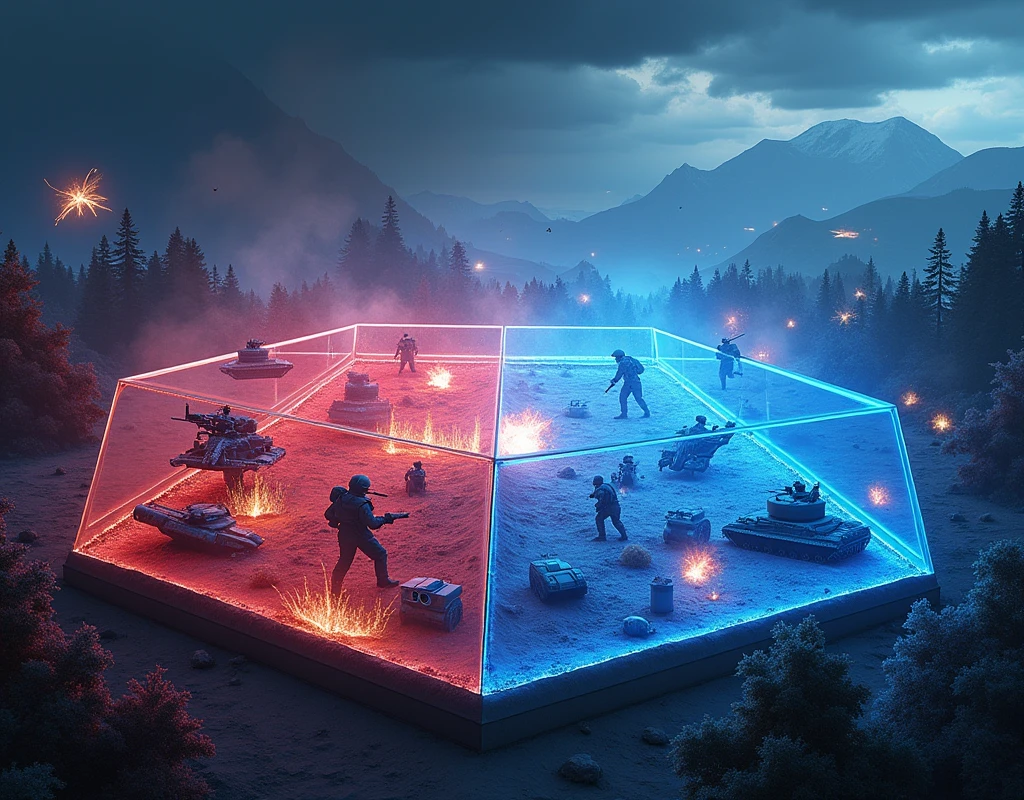A holographic sandbox,A hologram showing the battle between the red and blue sides