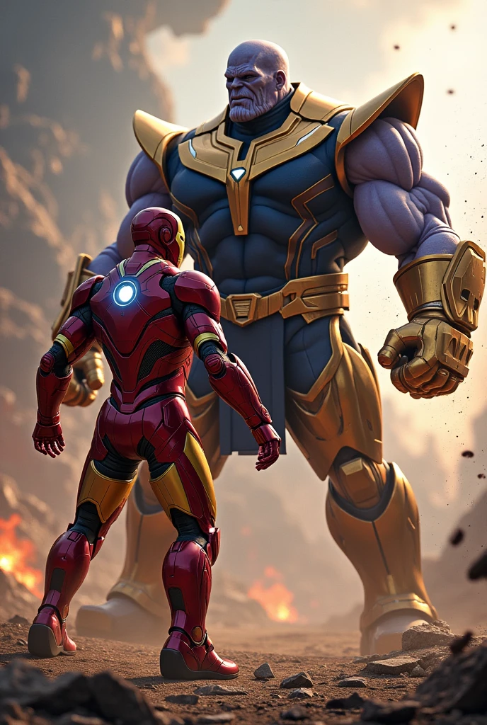 Iron man hitting thanos