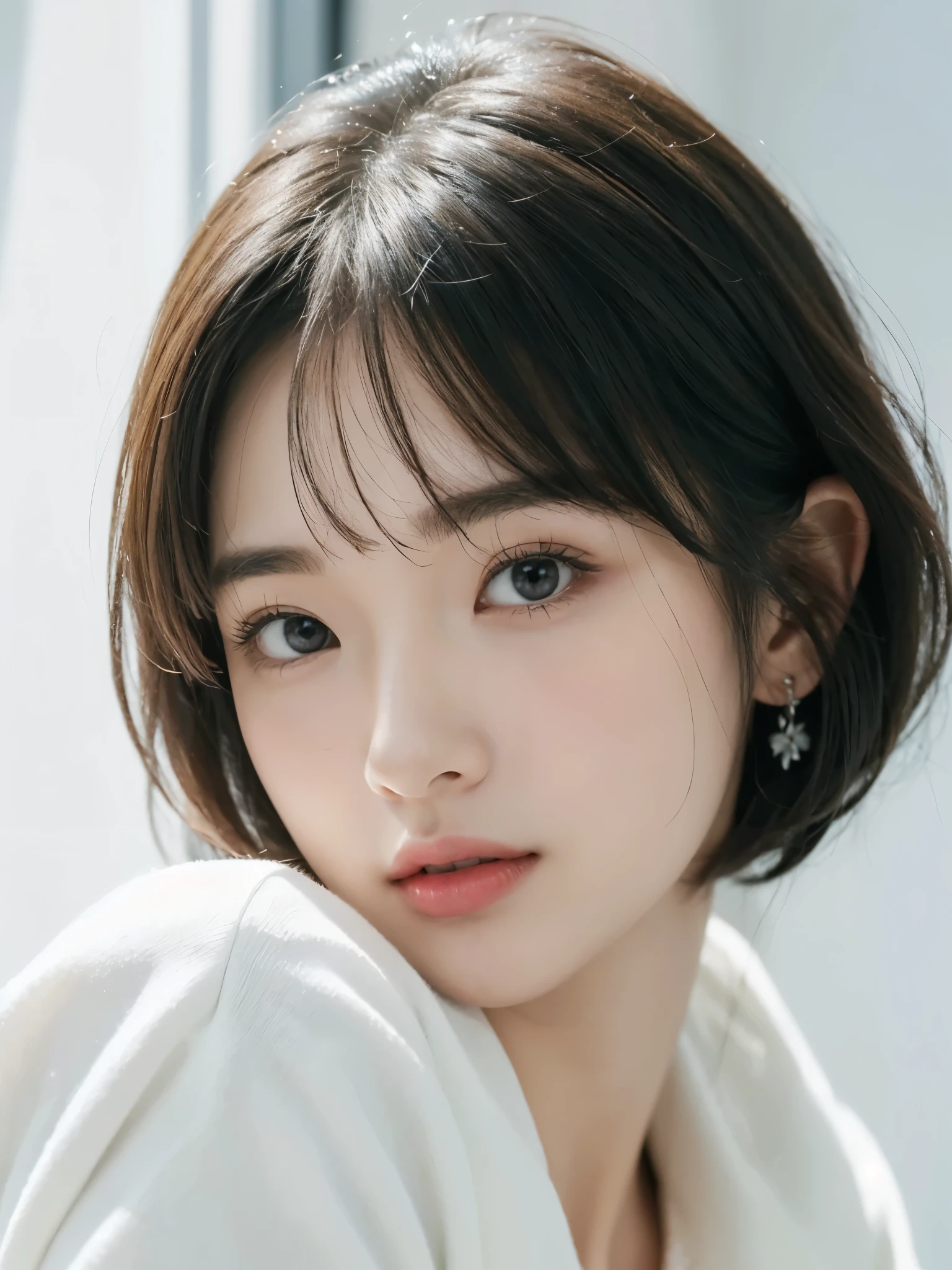 (8k, RAW PhotoS, HigheSt quality, maSterpiece: 1.2), Very detailedな, Super ReSolution, (Genuine, Genuine photoS: 1.37), Portraiture, High-quality RAW color photoS, ProfeSSional photoS, Very detailedで美new, Very detailed, 8k wallpaper, Amazing detailS, Large file Size, Official Art, Very detailed CG Unity 8k wallpaper, Very detailed beautiful girlS, Very detailed faceS, Very detailed目, Very detailed肌, Very detailed指, very Small noSe, Very detailed口, Perfect Anatomy, Detailed Background, Quality clothing, one perSon&#39;S, (20:1.2), 30th generation, cute Girl, RealiStic body, Small, White Skin, Glowing Skin, Black Hair, Short hair, (Blunt bangS: 1.2), cute, like々new, Cute new face, RealiStic Face, Delicate eyeS, Sale denim jacketS)), ((Excellent)), ((((Short hair)))), EarringS, Don&#39;t look at the camera, Cowboy Shot,ContraSting, Dynamic Lighting, White wall、In front of a white door、(A room with a white wall and a window)、profile、VariouS poSeS,