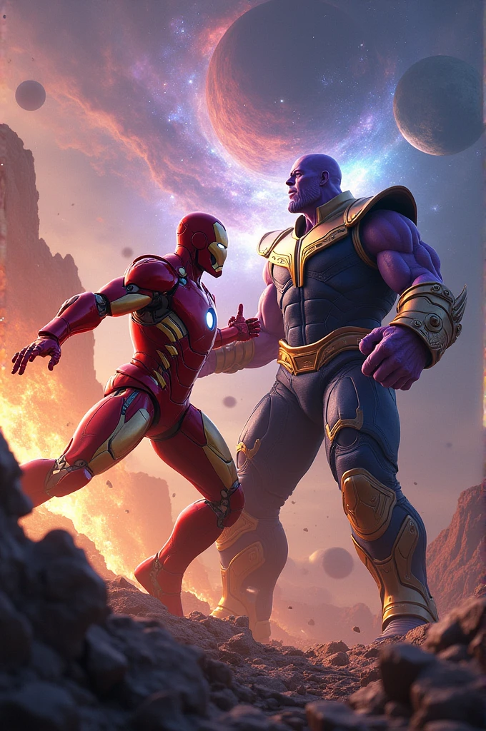 Iron man fighting with Thanos
