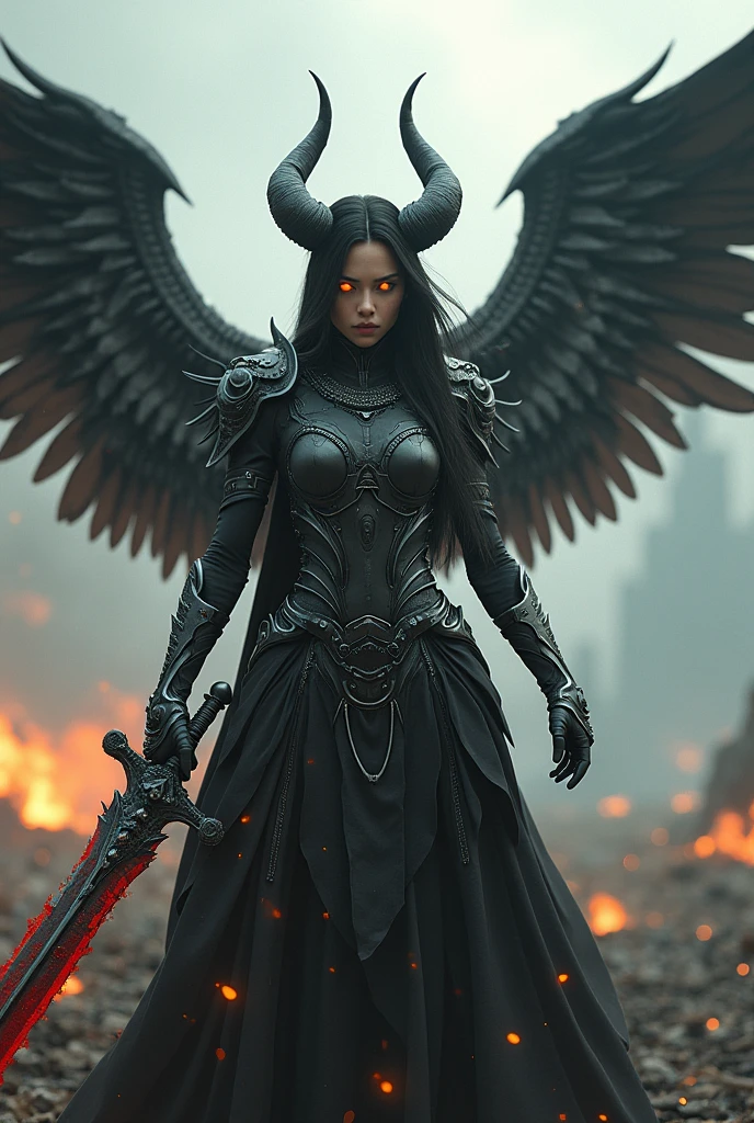 archangel lucifer,war effect,REAL - style image of a woman with a blood sword in a field, cyberpunk art inspired by Leng Mei, cgsociety contest winner, fantasy art, beautiful Mistresses angel girl, angel knight girl, as a mystical valkyrie, battle angel, angel in sexy bondage, mechanized valkyrie girl, unreal engine 4k wallpaper, wraith from apex legends, epic angel 8 wings, black wings