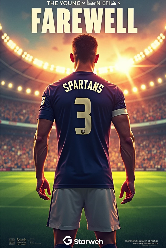 Soccer farewell poster with "spartans" written on jersey back. Held on 27th august 2024. 