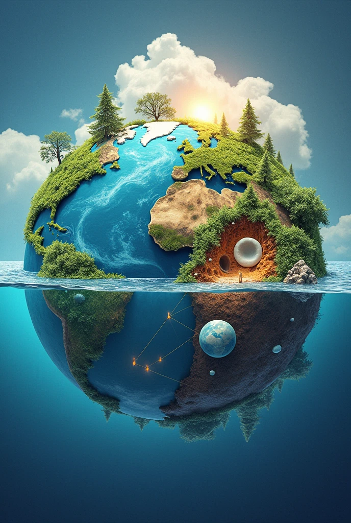 Interconnectedness of 4 subsystem of earth. Don't leave a blank space. Fill with elements that are connected to each other