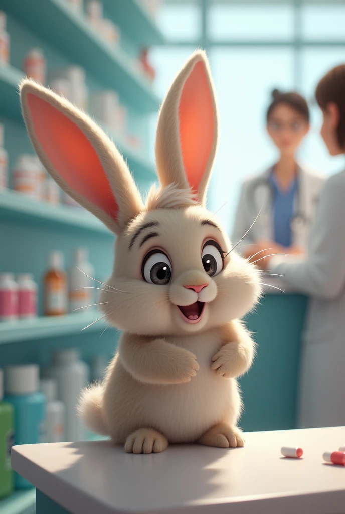 Rabbit going to have medicine in medical store