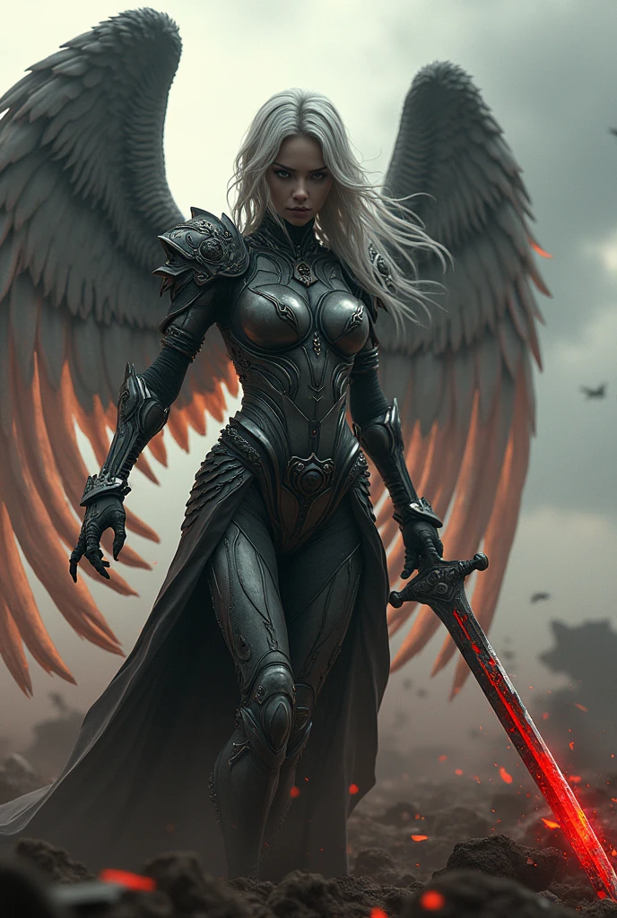 archangel lucifer,war effect,REAL - style image of a woman with a blood sword in a field, cyberpunk art inspired by Leng Mei, cgsociety contest winner, fantasy art, beautiful es angel girl, angel knight girl, as a mystical valkyrie, battle angel, angel in sexy bone, med valkyrie girl, unreal engine 4k wallpaper, wraith from apex legends, epic angel 8 wings, black wings