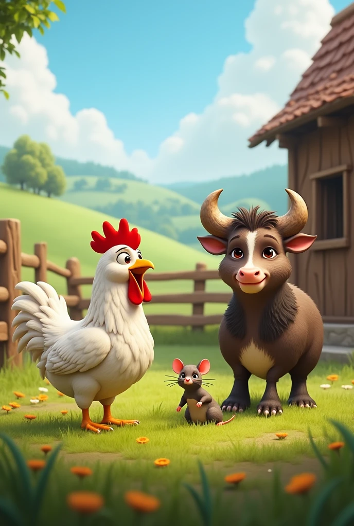 Chicken, cow, rat
in the middle of the image