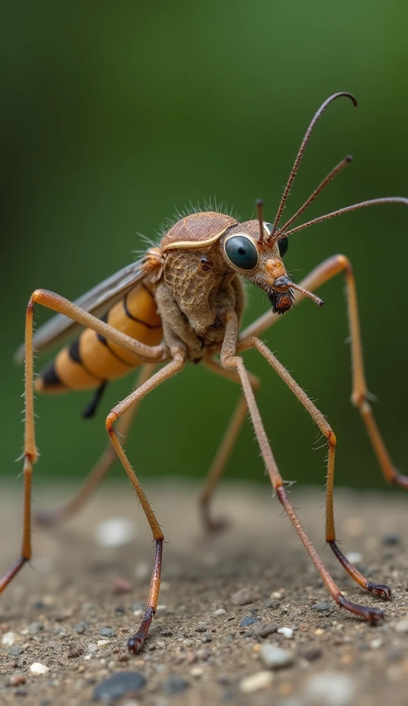 A mosquito with frog legs, snake head and donkey tail.