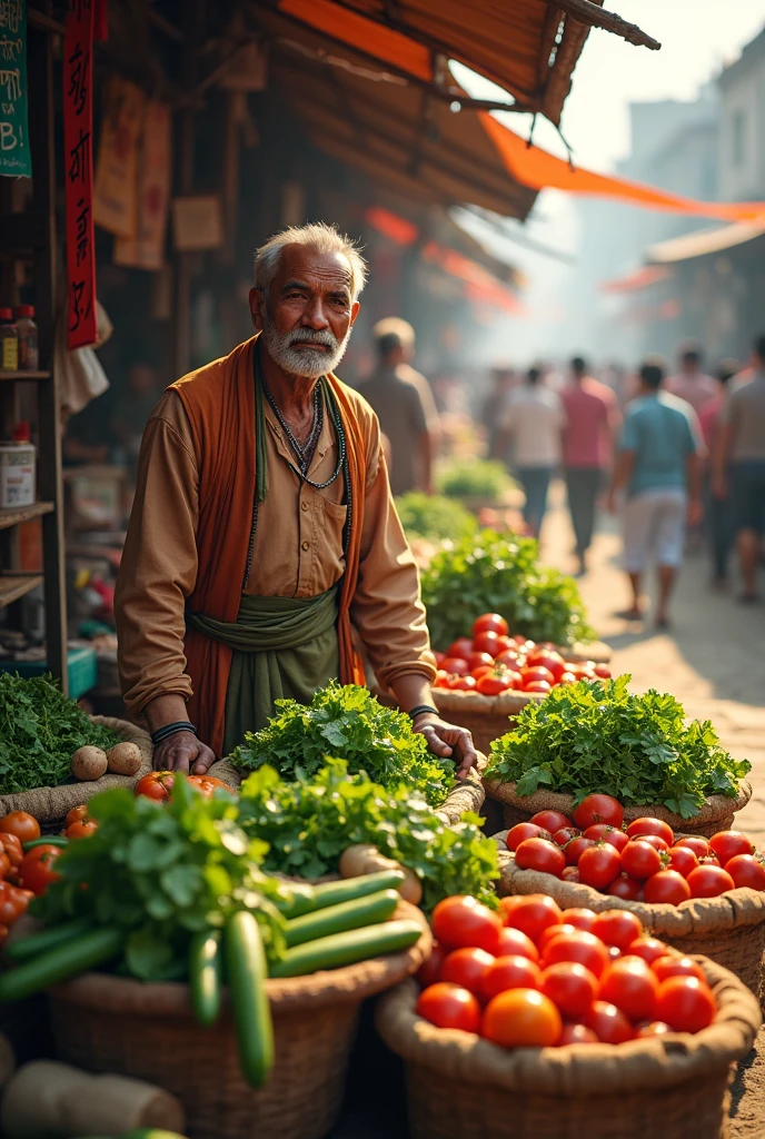 A nepali man selling vegetables in market