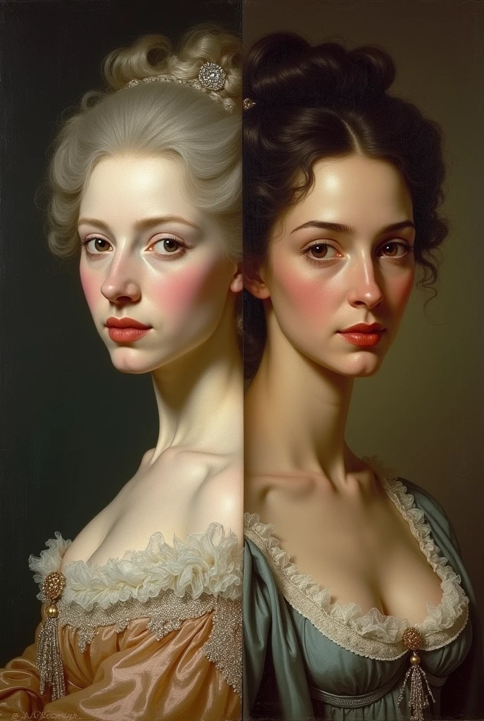 and gave women that coveted aristocratic look ( create an image were 18th century women using lead makeup to make their skin pale and show another side of skin without lead makeup)