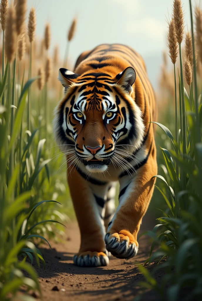 Reed field, tiger