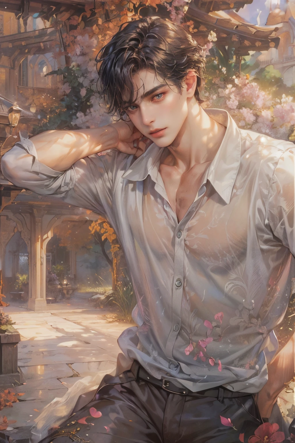 (masterpiece, top quality, best quality, official art, beautiful and aesthetic:1.2), boy, handsome, extreme detailed faces, (fractal art:1.3), colorful, highest detailed, (perfect face), shiny skin, HDR, cantarella, extremely detailed dress, detailed background