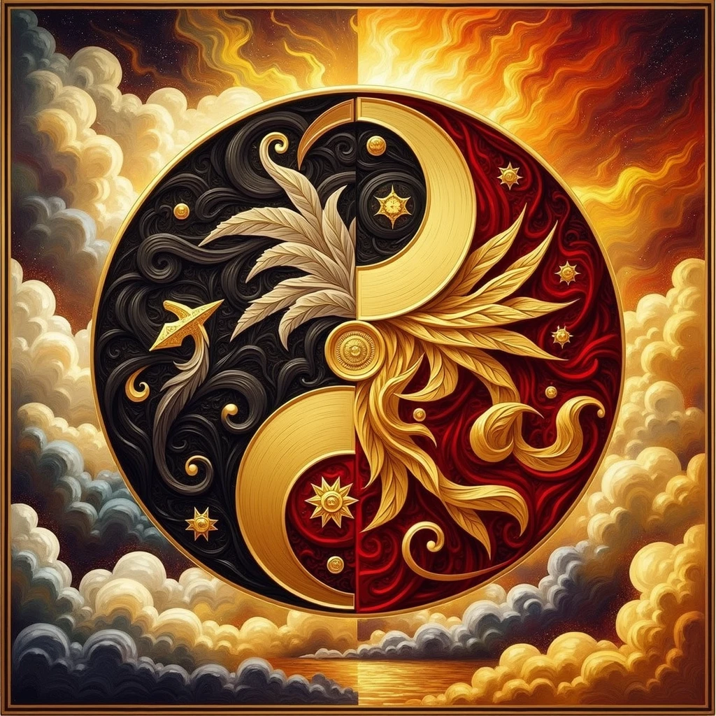 the virtues of a god symbolized as an abstract painting.((conflict, aggressive,destructive,fighter)),((black, red, golden brass)),((deep wiew)),photographic,ultra high resolution,hyperdetailed, masterpiece, 3d modelling, digital art, abstract art.