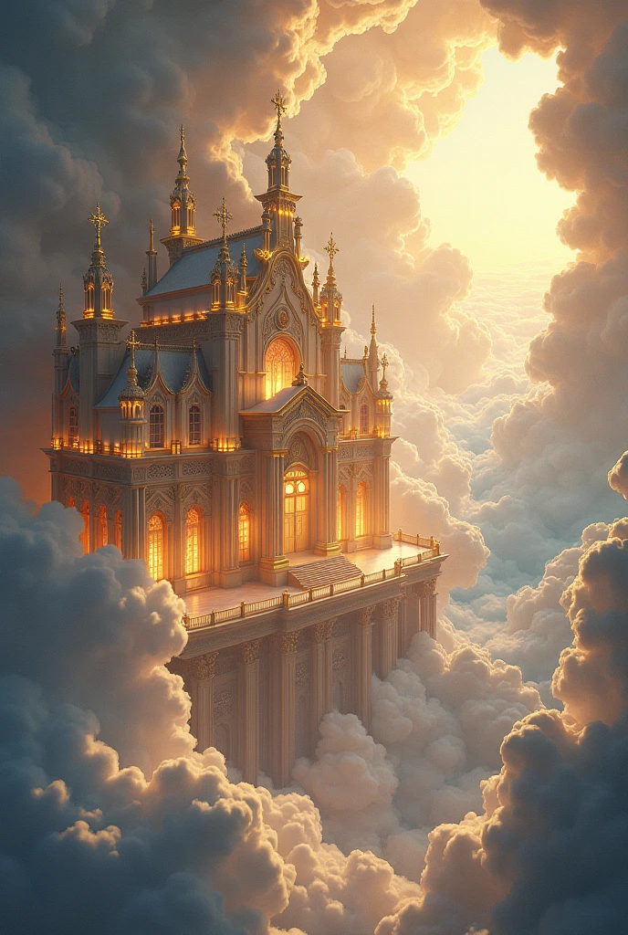 Mansion in heaven with outside view from pillars from angle of three side from inside