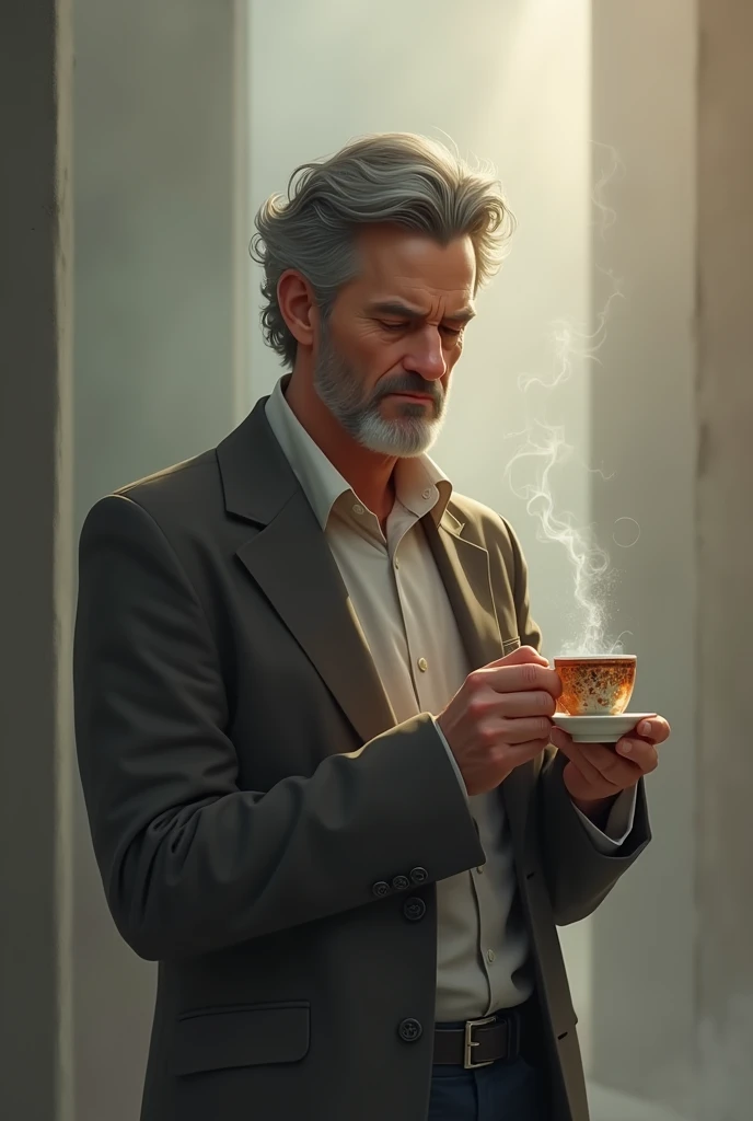 A man holding a cup of tea