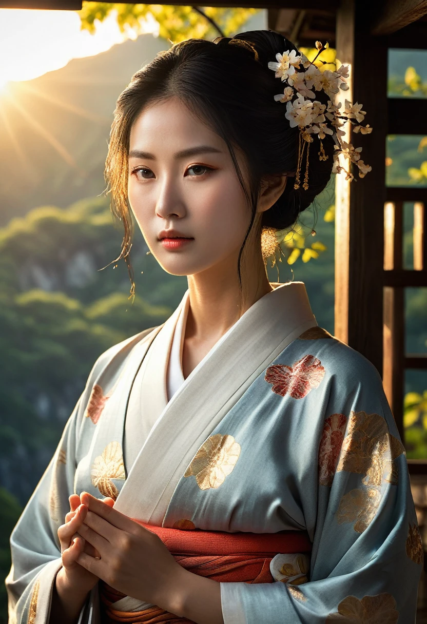 Youko, the kimono-clad lady idol genius, stands once again in an ancient shrine bathed in the warm light of the setting sun. Clutching the amulet to his chest, he has a look of gratitude and peace on his face. The shrine and the surrounding landscape are peaceful, and the gentle sunlight shining through the clouds symbolizes a new beginning. The composition captures both the growth of the lady idol genius Youko and the serene beauty of his village, now at peace. Fine Detail High Definition, 8k, Realistic, Ultra-Detailed, Dramatic Lighting, Soft Focus, Digital Illustration, Intense Expression, Strong Gaze, Intense Emotion, Complex Mechanics, Advanced Technology, Dark Background, Cinematic, High Contrast, Sullen, Strict, Atmosphere, (Best Picture Quality, 4k, 8k, High Definition Masterpiece: 1. 2), Ultra-Detailed, (Realistic, Graphic, Photorealistic: 1.37) -- No Glass
Translated with DeepL.com (free version)