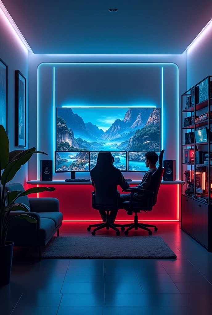 create a gaming setup room in front view without any chair