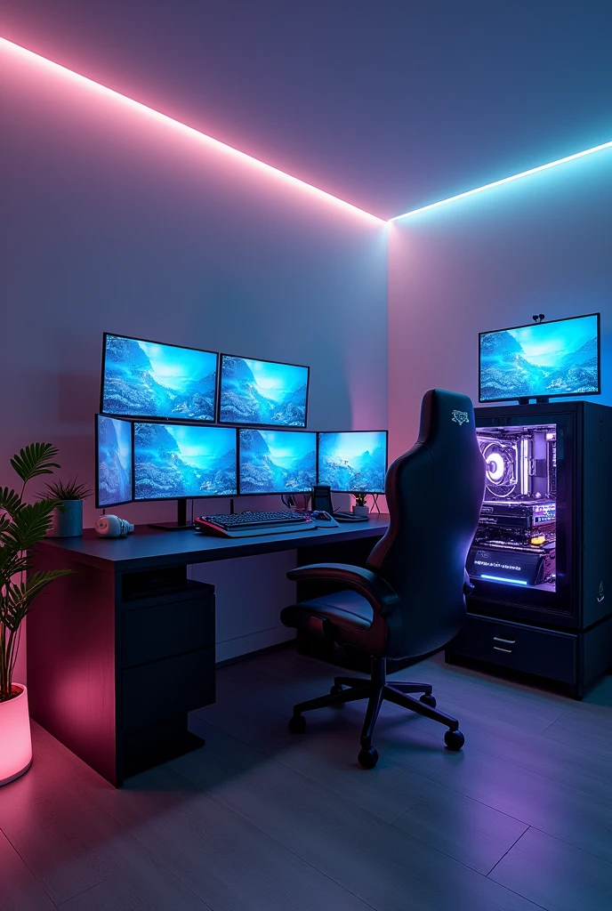 create a gaming setup room in front view without any chair