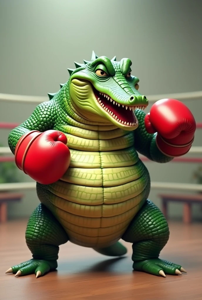 Fat crocodile boxing with red gloves