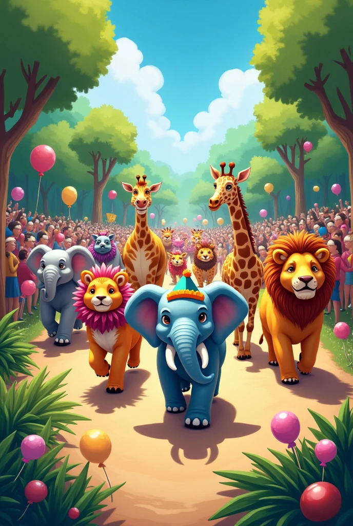 **Title: "The Animal Parade"**
*(Verse 1)*
Let’s take a trip to the zoo, hooray!
Where the animals come out to play.