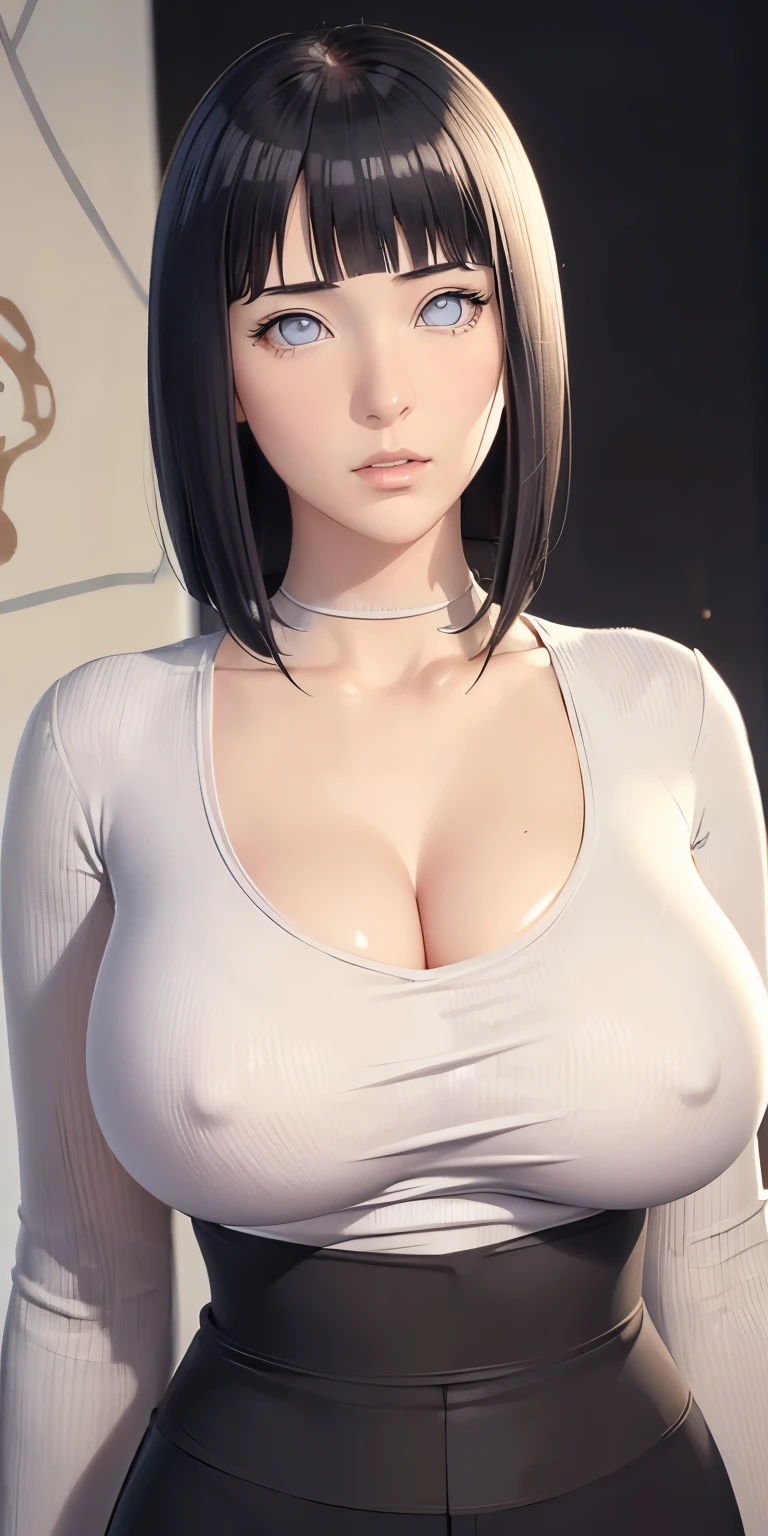 (((Perfect body,White and tender skin,(((White cardigan wool pink mom skirt,))),(((hyuugahin,hyuugahin,hinata\(boruto\),hyuugahin, "black long hair", blue eyes,blunt bangs))),((masterpiece)),high resolution, ((Best quality at best)),masterpiece,quality,Best quality,((( Exquisite facial features,Looking at the audience,There is light in the eyes,blush,Happy,lol))),))),(((Light and shadow,Huge breasts))),(((Looking at the camera,black background,))))