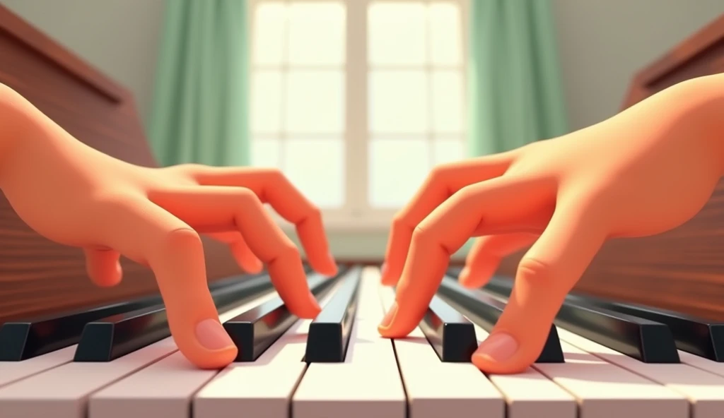 Cartoon hands playing piano, Hand'There isn't much detail、The hand takes up the entire screen