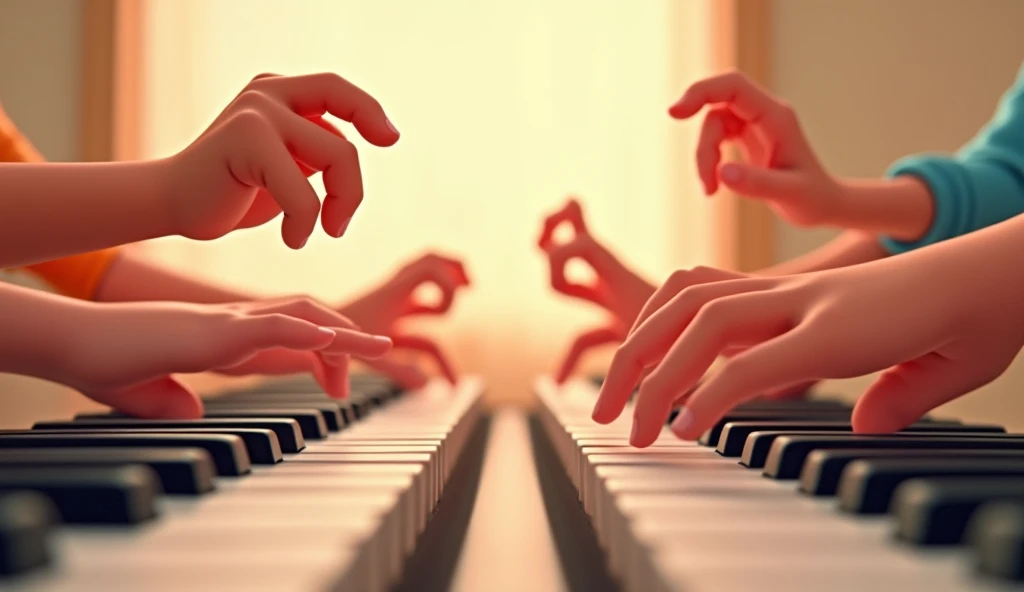 Cartoon hands playing piano, Hand'There isn't much detail、The hand takes up the entire screen