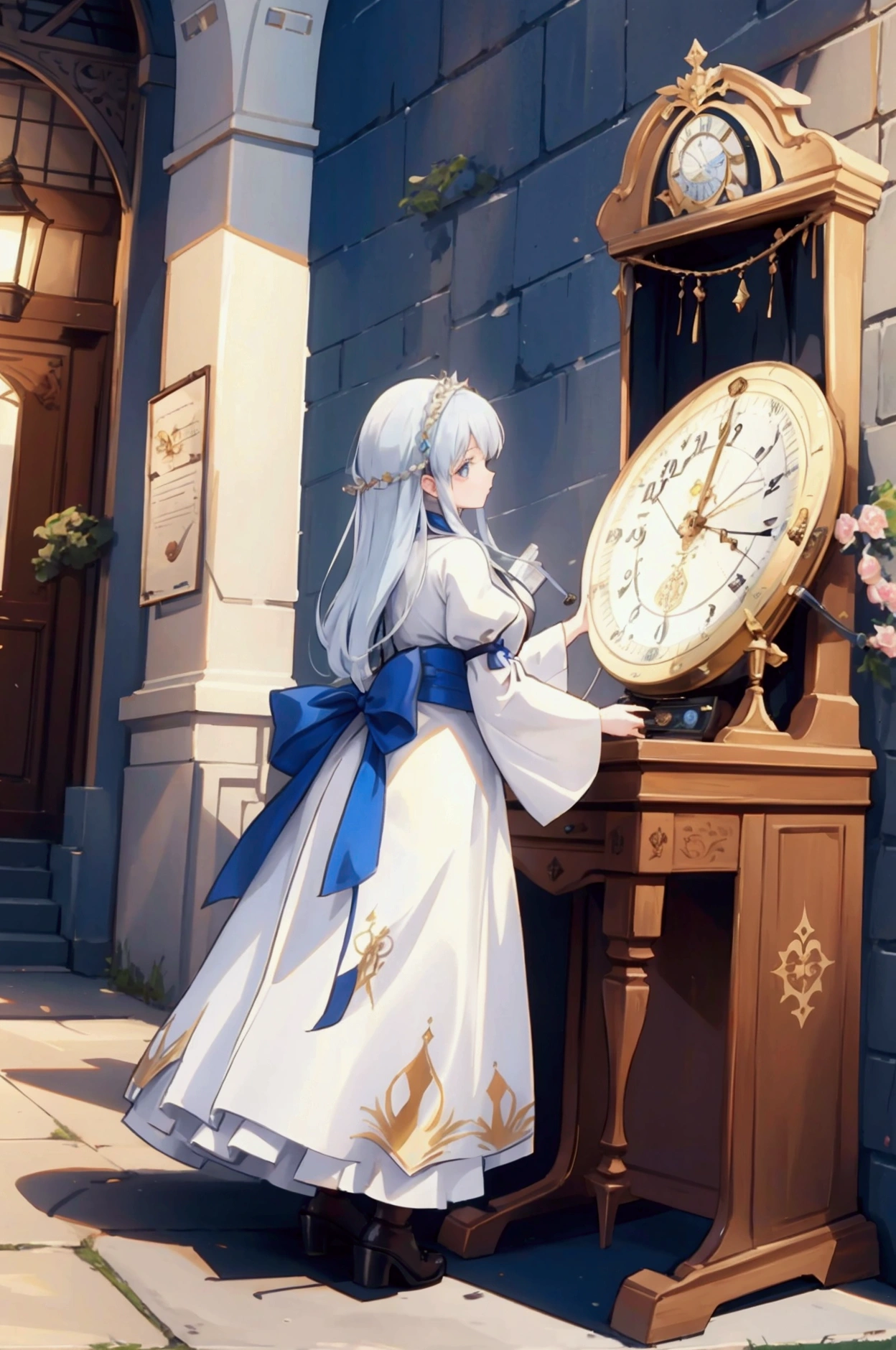 A lady using a time machine to go to the middle ages