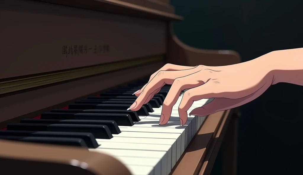 Anime hands playing piano, the hands don't have much detail and the hands take up the whole screen, one hand